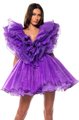 EVER AFTER RUFFLE SLEEVE PLEATED A LINE MINI DRESS