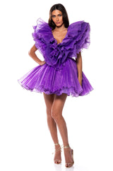 EVER AFTER RUFFLE SLEEVE PLEATED A LINE MINI DRESS