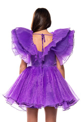 EVER AFTER RUFFLE SLEEVE PLEATED A LINE MINI DRESS