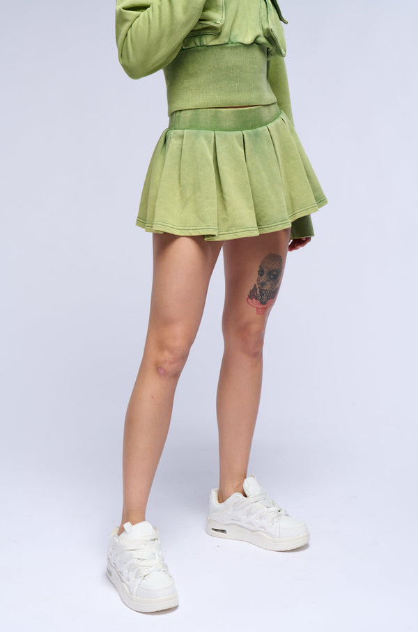 EVERGREEN MINERAL WASH PLEATED MINI SKIRT