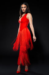 EVERYTHING ENTRANCE FRINGE V NECK MAXI DRESS
