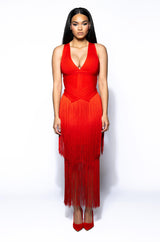 EVERYTHING ENTRANCE FRINGE V NECK MAXI DRESS