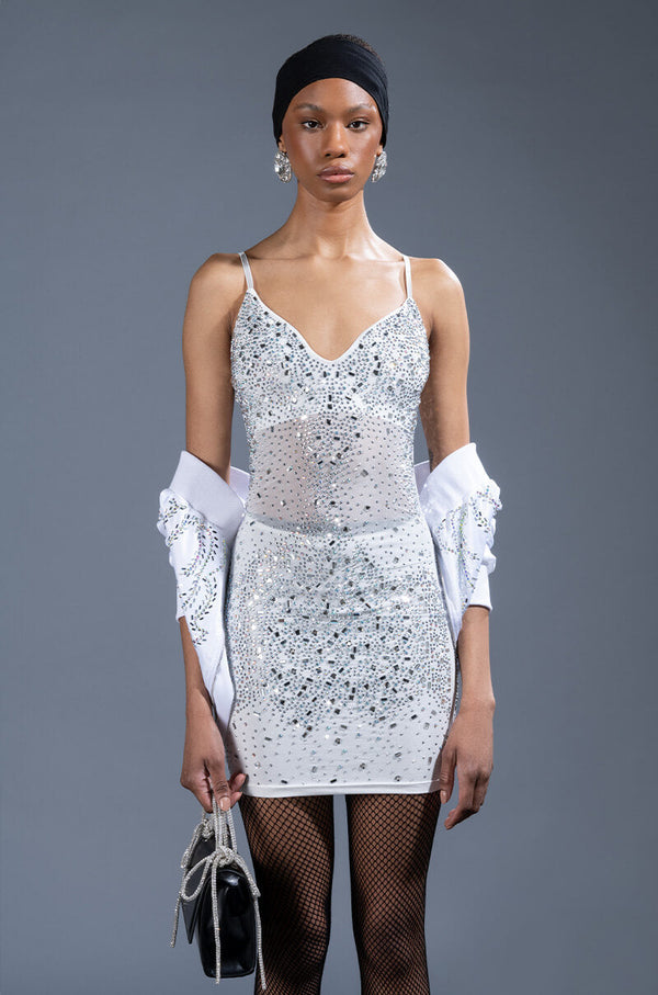 EXPENSIVE LIL TING RHINESTONE MINI DRESS