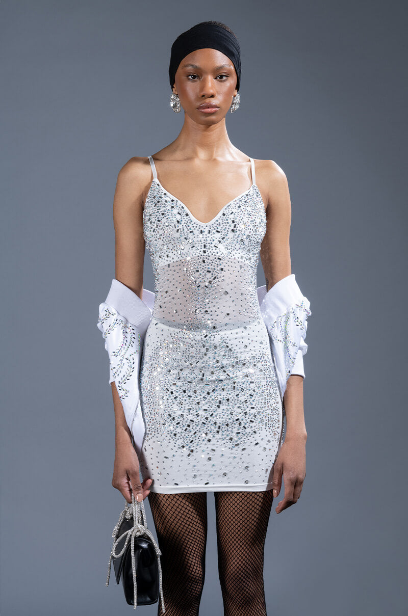 EXPENSIVE LIL TING RHINESTONE MINI DRESS