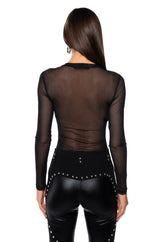 EXPOSED LONG SLEEVE MESH BODYSUIT