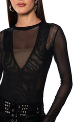 EXPOSED LONG SLEEVE MESH BODYSUIT