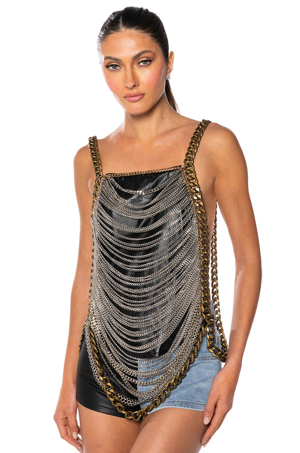 EXTRAVAGANT MIXED METAL BODY CHAIN TOP