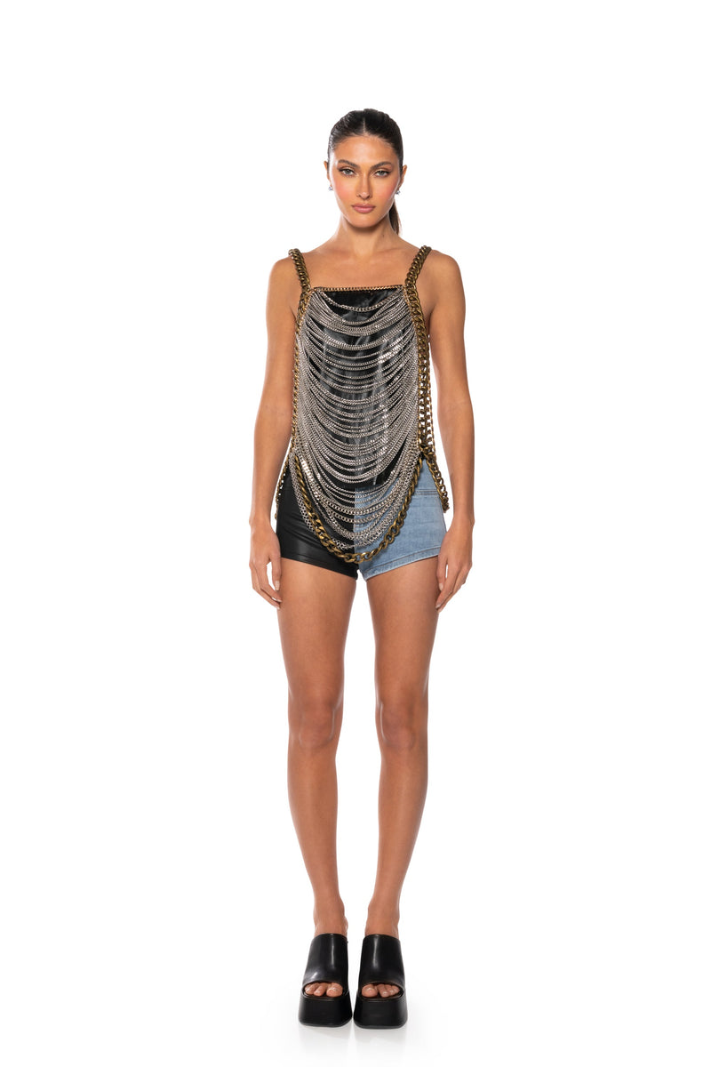 EXTRAVAGANT MIXED METAL BODY CHAIN TOP