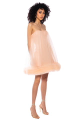 FAIRY LIKE RUFFLED TRIM STRAPLESS DRESS