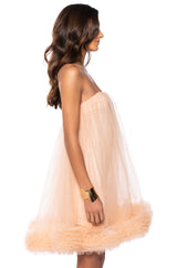 FAIRY LIKE RUFFLED TRIM STRAPLESS DRESS