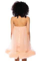 FAIRY LIKE RUFFLED TRIM STRAPLESS DRESS
