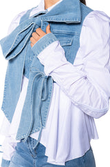 FAITH DENIM TIE POPLIN BLOUSE
