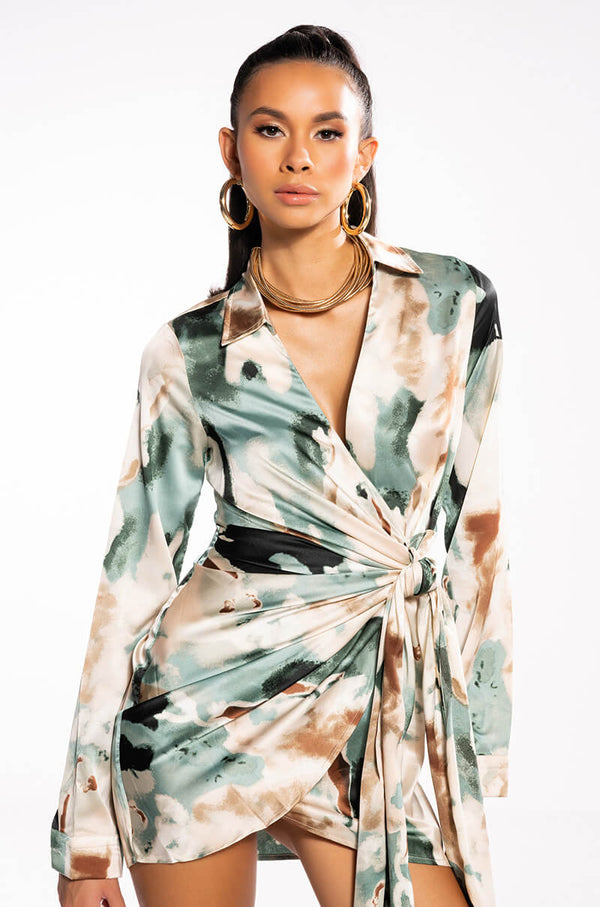 FALL FOR ME MINI WRAP DRESS