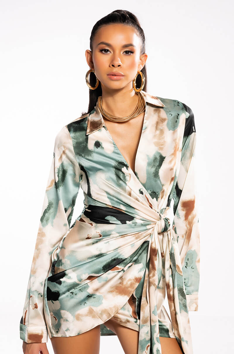 FALL FOR ME MINI WRAP DRESS