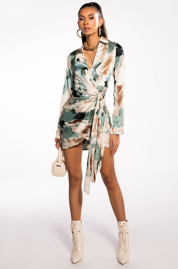 FALL FOR ME MINI WRAP DRESS