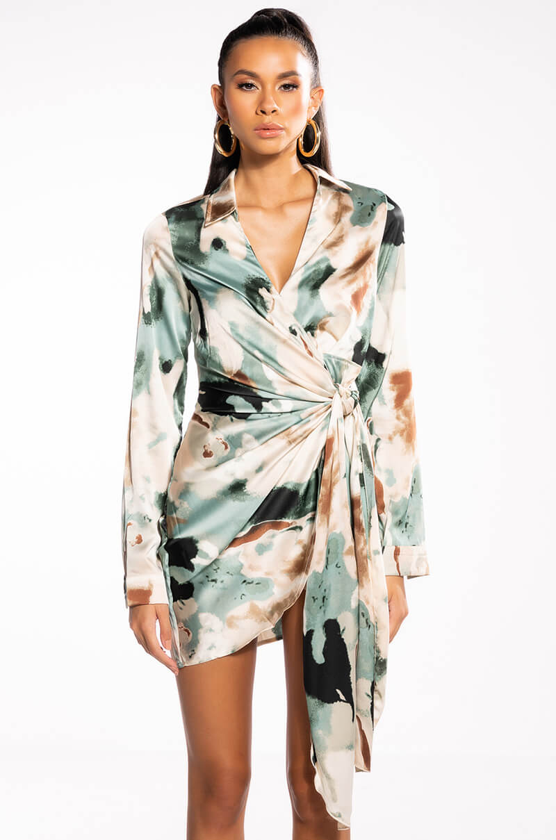 FALL FOR ME MINI WRAP DRESS