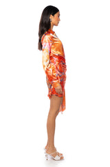 FALL FOR ME WRAP MINI DRESS IN ORANGE