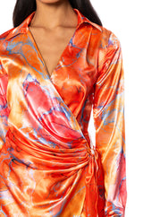 FALL FOR ME WRAP MINI DRESS IN ORANGE