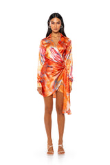 FALL FOR ME WRAP MINI DRESS IN ORANGE