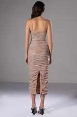 FALLING STAR SHIMMER RUCHED MIDI DRESS