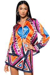 FEELING OTHERWORLDLY PRINTED TOP AND SKIRT SET