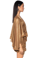 FANTASY DRAPED METALLIC MINI DRESS
