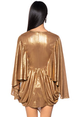 FANTASY DRAPED METALLIC MINI DRESS