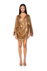 FANTASY DRAPED METALLIC MINI DRESS