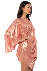 FANTASY DRAPED METALLIC MINI DRESS IN PINK