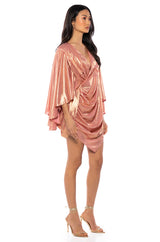 FANTASY DRAPED METALLIC MINI DRESS IN PINK