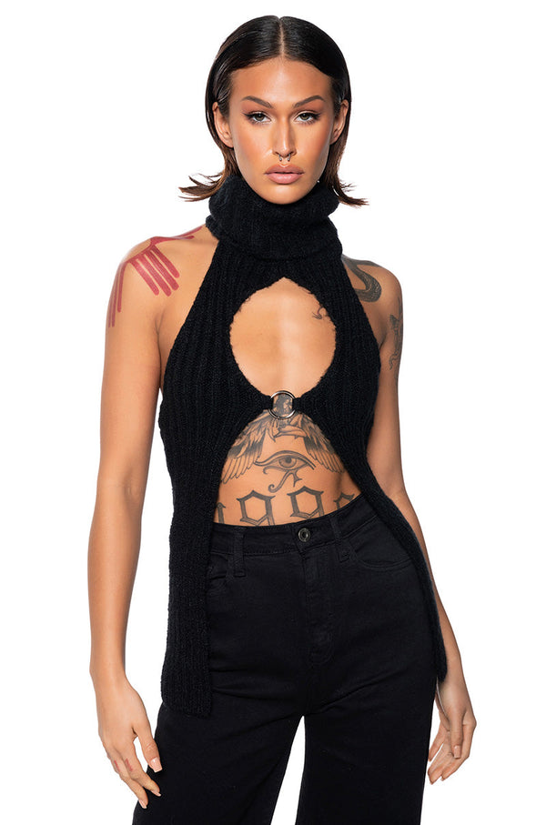 FARA TURTLENECK KNIT HALTER TOP