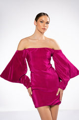 FAYE OFF THE SHOULDER PLEATED MINI DRESS