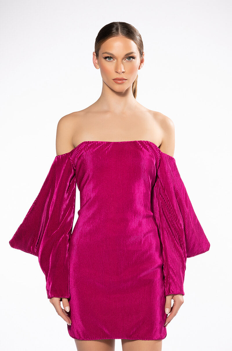 FAYE OFF THE SHOULDER PLEATED MINI DRESS