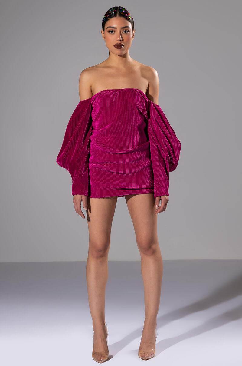 FAYE OFF THE SHOULDER PLEATED MINI DRESS