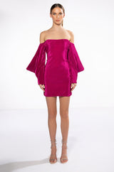 FAYE OFF THE SHOULDER PLEATED MINI DRESS