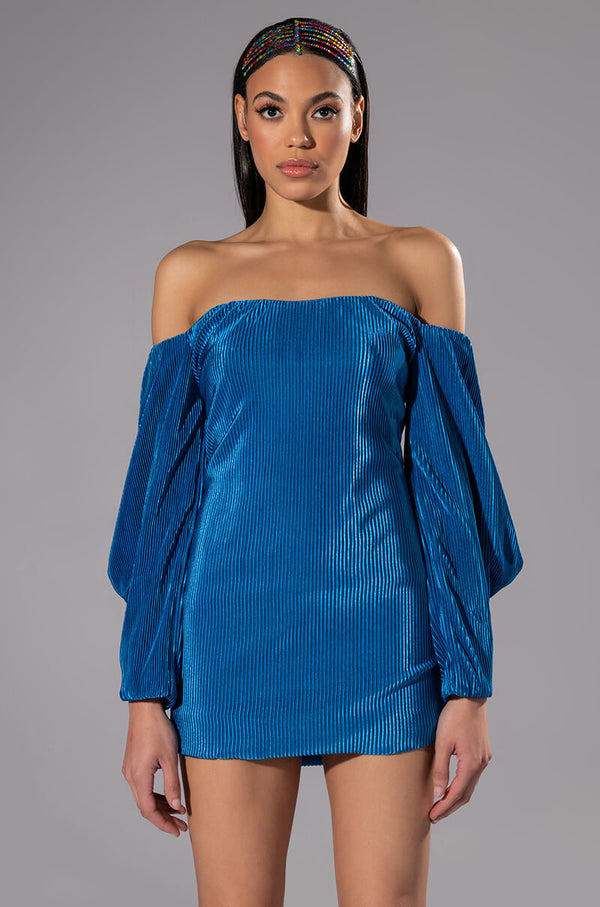 FAYE OFF THE SHOULDER PLEATED MINI DRESS