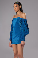 FAYE OFF THE SHOULDER PLEATED MINI DRESS