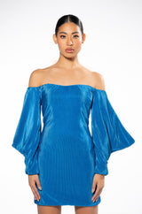 FAYE OFF THE SHOULDER PLEATED MINI DRESS
