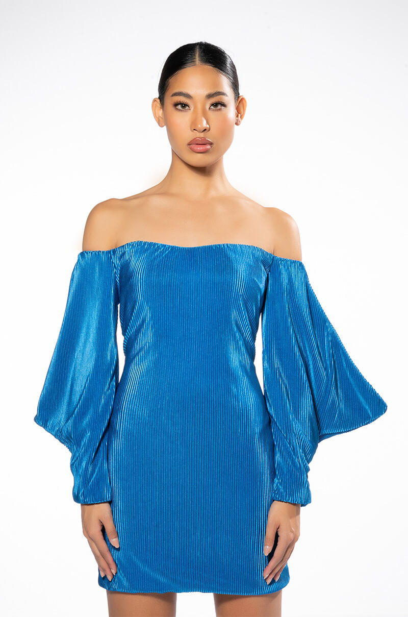 FAYE OFF THE SHOULDER PLEATED MINI DRESS