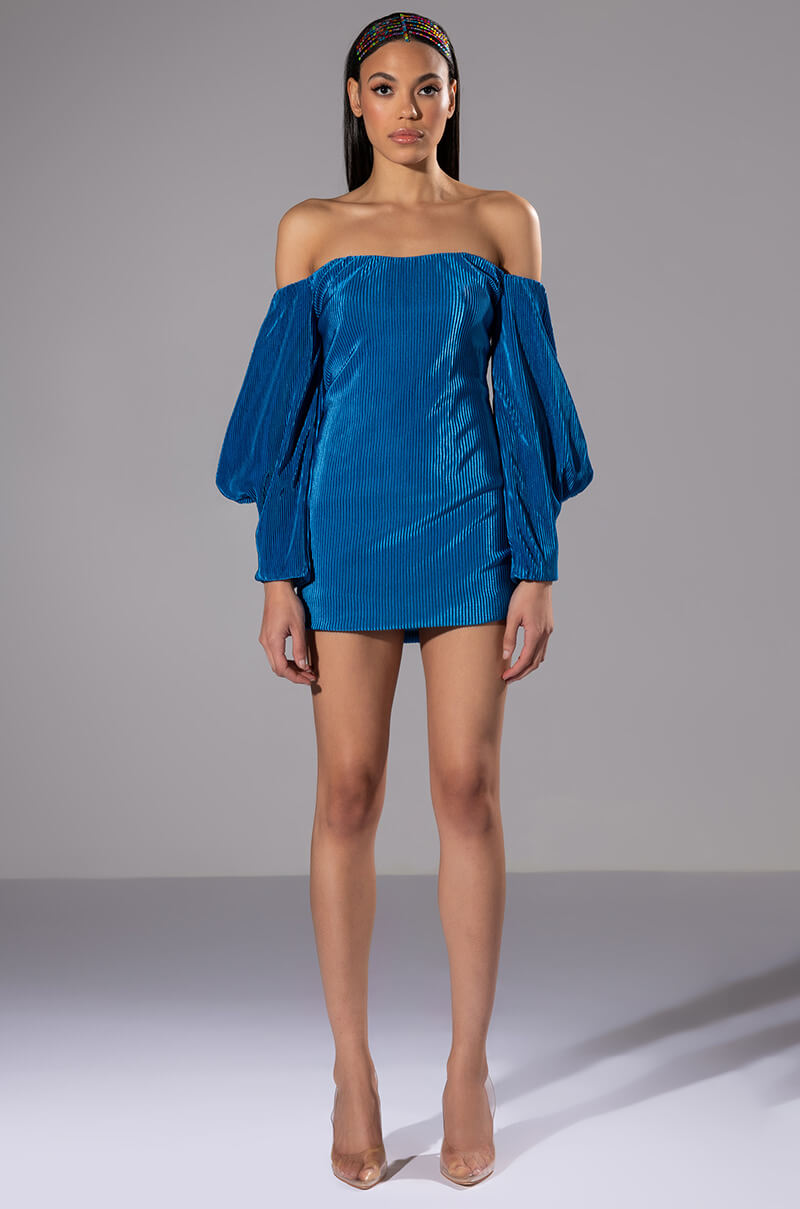 FAYE OFF THE SHOULDER PLEATED MINI DRESS