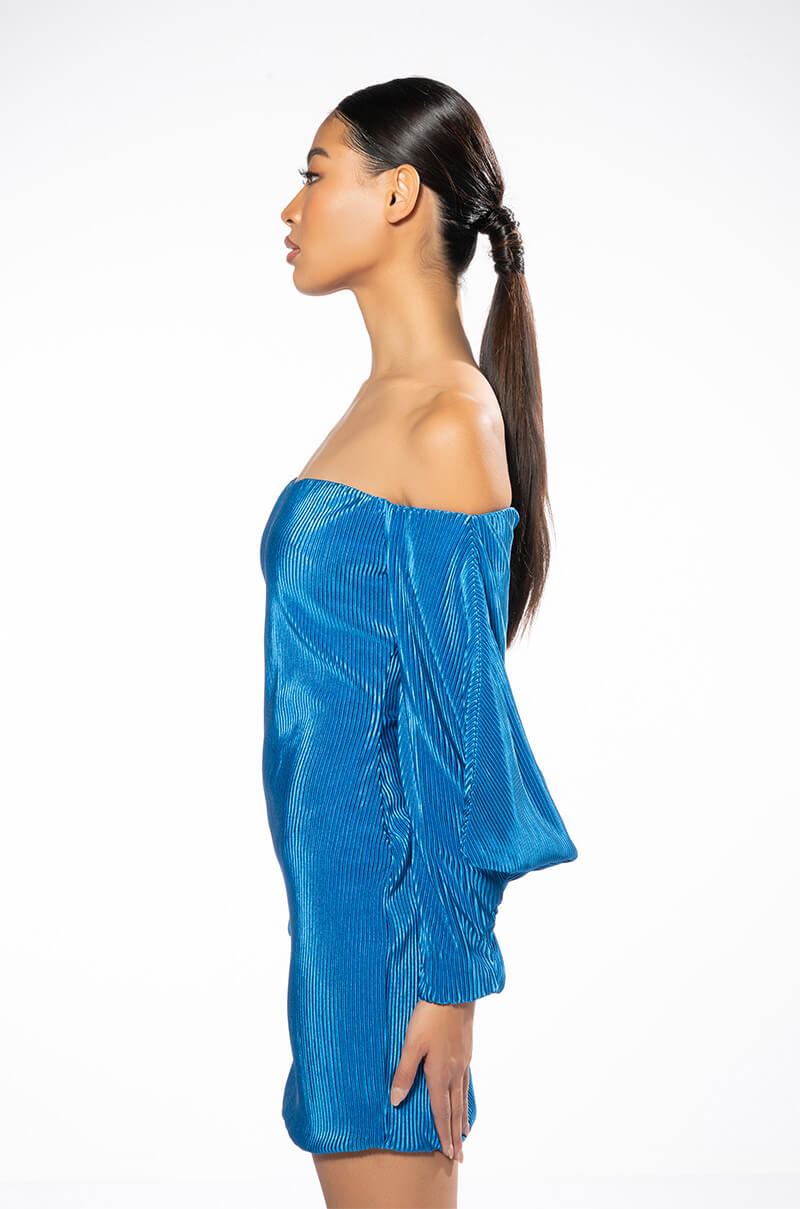 FAYE OFF THE SHOULDER PLEATED MINI DRESS