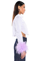 FEATHERS ON MY MIND CROPPED POPLIN SHIRT WITH FEATHERS