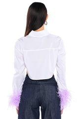 FEATHERS ON MY MIND CROPPED POPLIN SHIRT WITH FEATHERS