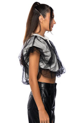 FEELIN CHIC TULLE COLLARED BLOUSE