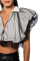 FEELIN CHIC TULLE COLLARED BLOUSE