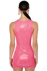 FEELIN ROSEY RHINESTONE MINI DRESS IN PINK