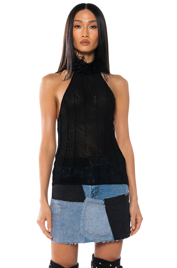 FEELIN SPICY FEATHER HALTER TOP