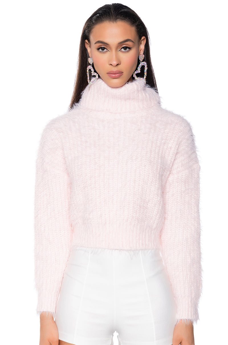 FEELING FREE FUZZY CROP TURTLENECK SWEATER