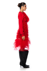 FEELING RED TULLE LONG SLEEVE SWEATSHIRT