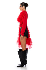 FEELING RED TULLE LONG SLEEVE SWEATSHIRT
